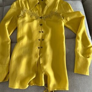 Sophisticated Mustard colored  Blouse with Lace Detail